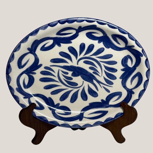 Anfora Mexico Hand-Painted Blue & White Pottery Platter 13" - Picture 3 of 9